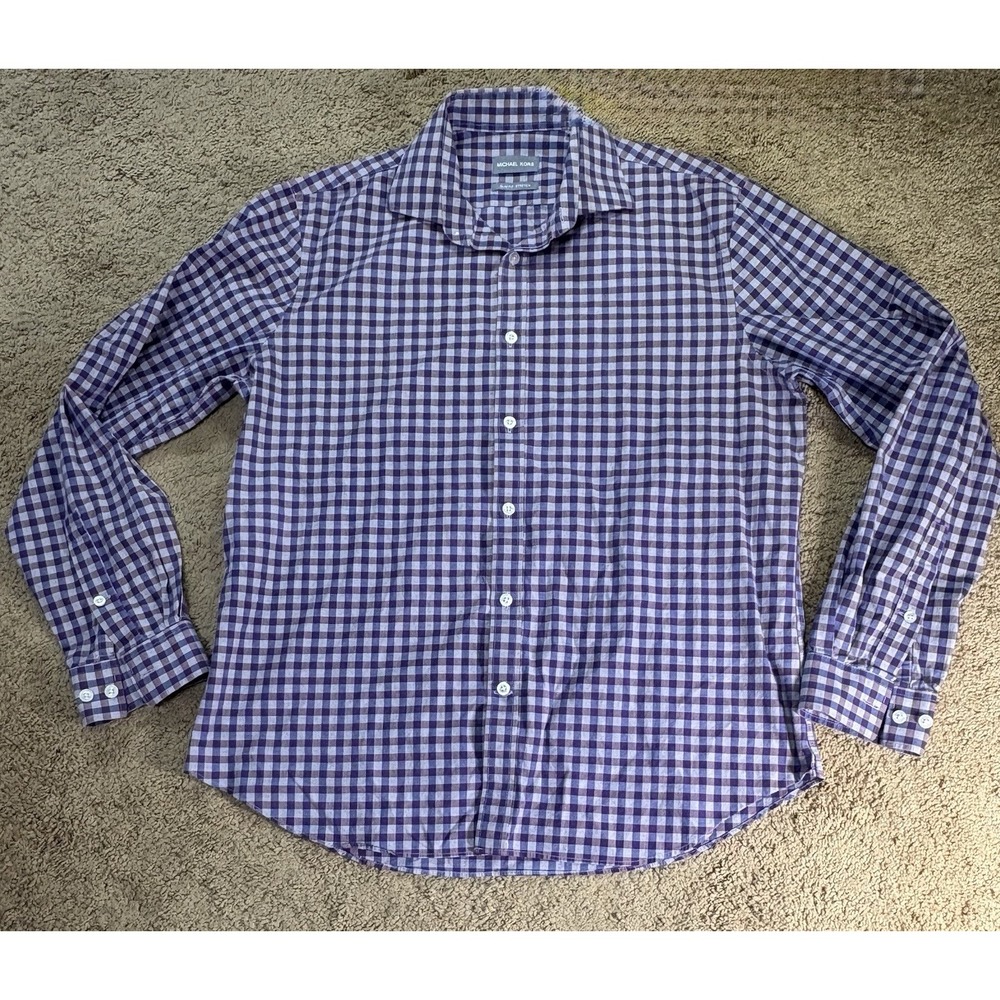 Michael Kors Casual Button Down Long Sleeve Shirt Men Large Slim Fit Stretch